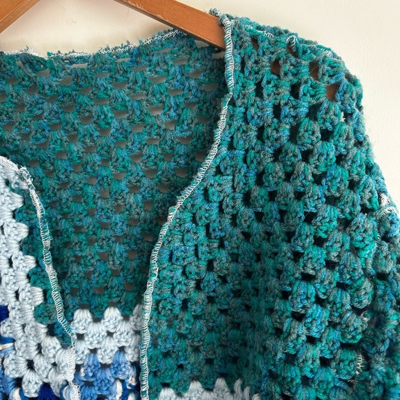 Handmade Crochet Open Cardigan - Teal and Light Blue - Picture 3 of 6